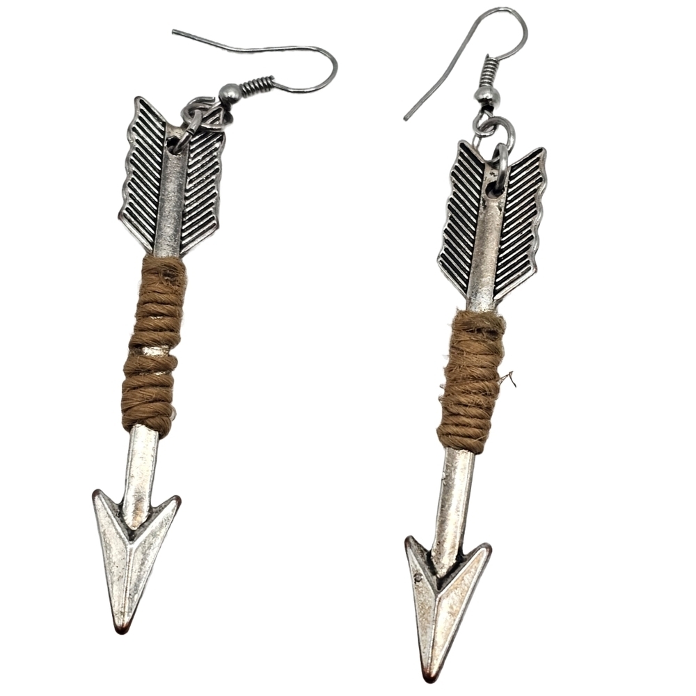 Arrow Drop Earrings with Twine Detail